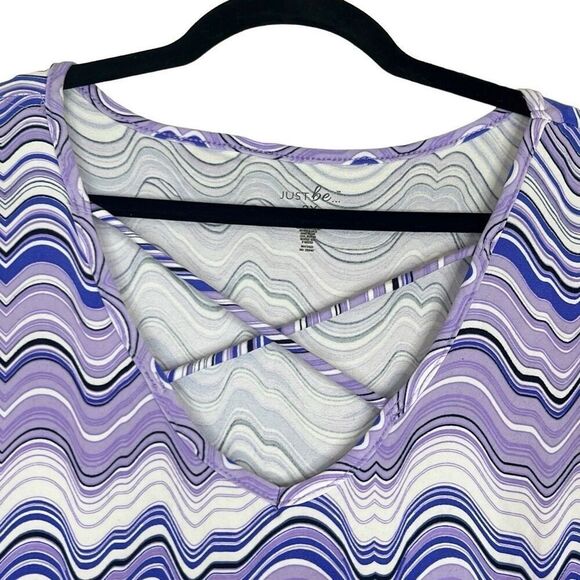 Just Be 2X Purple Abstract Wave Print Criss Cross Strappy Boho Mini Dress Beach - Picture 3 of 10